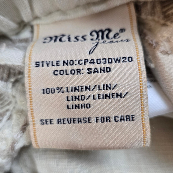 Miss Me Beige Linen Blend Wide Leg Cargo Boho Pants Size Large Y2K 2010s Style - Picture 12 of 14